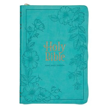 portada KJV Holy Bible, Thinline Large Print Faux Leather Red Letter Edition - Thumb Index & Ribbon Marker, King James Version, Teal, Zipper Closure