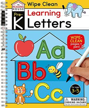 portada Learning Letters Pre-K Wipe Clean Workbook: Preschool Wipe Clean Activity Workbook, Ages 3-5, Letter Tracing, Uppercase and Lowercase, First Words,. And Handwriting Practice (The Reading House) (en Inglés)