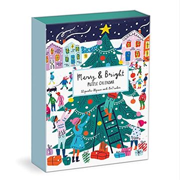 portada Louise Cunningham Merry and Bright 12 Days of Christmas Advent Puzzle Calendar From Galison - Includes 12 80-Piece Puzzles, 5” x 7” Each, Unique Holiday Jigsaw Puzzle Set, Great Gift Idea