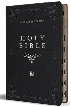 portada Kjv Holy Bible, Giant Print Thinline Large Format, Black Premium Imitation Leath er With Ribbon Marker, red Letter, and Thumb Index (en Inglés)