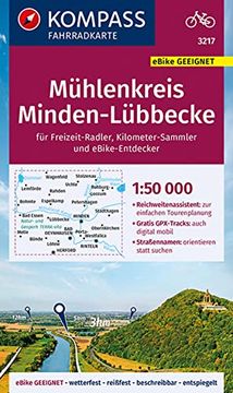 portada Kompass Fahrradkarte Mühlenkreis Minden-Lübbecke 1: 50. 000, fk 3217: Reiß- und Wetterfest (Kompass-Fahrradkarten Deutschland, Band 3217) (en Alemán)