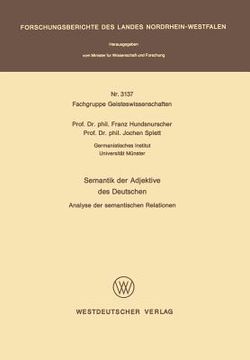 portada Semantik Der Adjektive Des Deutschen: Analyse Der Semantischen Relationen