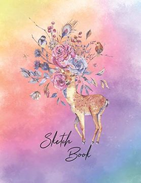 portada Sketchbook: Activity Sketch Book Watercolor Abstract Painting Instruction Large 8. 5 x 11 Inches With 110 Pages (Deer Watercolor Canvas Cover) (en Inglés)
