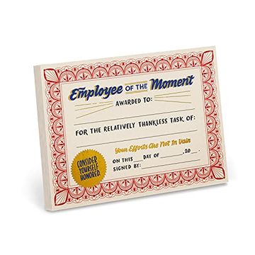 portada Em & Friends Employee of the Moment Award Paper Certificate Note pad (en Inglés)