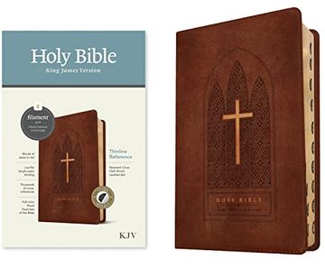 portada Kjv Thinline Reference Bible, Filament Enabled Edition (Red Letter, Leatherlike, Reverent Cross Dark Brown, Indexed) 