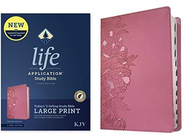 portada Kjv Life Application Study Bible, Third Edition, Large Print (Red Letter, Leatherlike, Peony Pink, Indexed) (en Inglés)