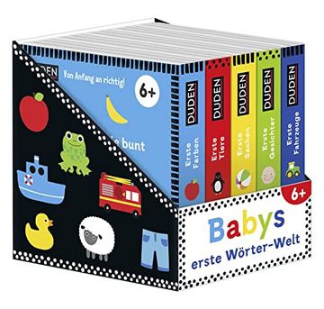 portada Duden 6+: Babys Erste Wörter-Welt (Würfel): 5 Mini-Bücher (Pappbilderbuch Bücher-Würfel, Band 14) (in German)