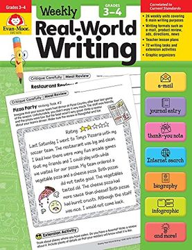 portada Evan-Moor Weekly Real-World Writing, Grades 3-4 Homeschooling & Classroom Resource, Reproducible Worksheets, Thank you Notes, Internet Search, Emails,. Web Pages, Journal, Hands-On Activities (en Inglés)