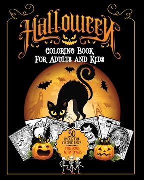 portada Halloween Coloring Book: For Adults and Kids A Fun Stress Free Activity Featuring Spooky Character Designs to Color - Witches, Jack-O-Lanterns,