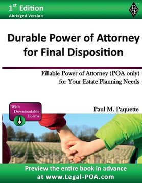 portada Durable Power of Attorney for Final Disposition: Fillable Power of Attorney (POA Only) For Your Estate Planning Needs (en Inglés)