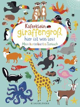 portada Käferklein, Giraffengroß, Hier ist was Los! Mein Kunterbuntes Tierbuch