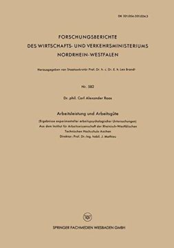portada Arbeitsleistung und Arbeitsgüte (Forschungsberichte des Wirtschafts- und Verkehrsministeriums Nordrhein-Westfalen)