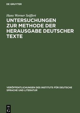 portada Untersuchungen zur Methode der Herausgabe Deutscher Texte (en Alemán)