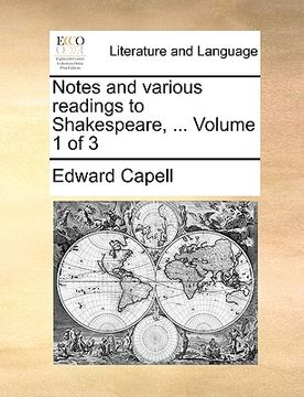 portada notes and various readings to shakespeare, ... volume 1 of 3 (en Inglés)