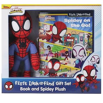 portada Marvel Spider-Man Spidey and his Amazing Friends – Spidey on the go! First Look and Find Activity Book and Spidey Plush toy Gift set – pi Kids