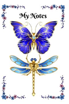 portada Blue and Gold Butterfly and Dragonfly Notebook (en Inglés)