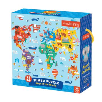 portada Mudpuppy map of the World Jumbo Puzzle, 25 Pieces, 22” x 22” – map Jigsaw Puzzle for Kids With 25 Oversized Pieces, Learning Puzzle Ideal for Ages 2+ – Makes a Great Gift Idea