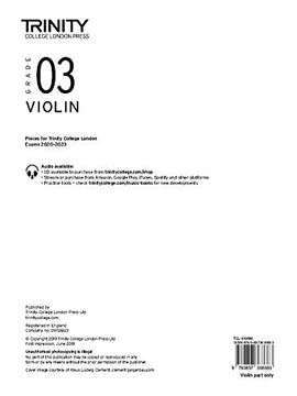 portada Trinity College London Violin Exam Pieces 2020-2023: Grade 3 (Part Only) (en Inglés)