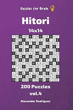 portada Puzzles for Brain - Hitori 200 Puzzles 14X14 Vol. 4 (Volume 4) (en Inglés)