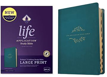 portada Nkjv Life Application Study Bible, Third Edition, Large Print (Red Letter, Leatherlike, Teal Blue, Indexed) (in English)