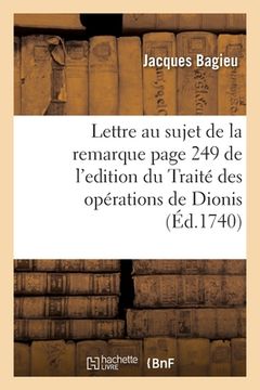 portada Lettre au sujet de la remarque page 249 de l'edition du Traité des opérations de Dionis (in French)