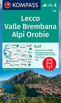 portada Kompass Wanderkarte 105 Lecco, Valle Brembana, Alpi Orobie 1: 50. 000 (en Alemán)