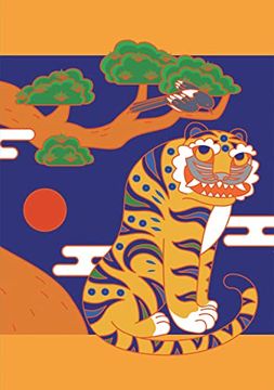 portada Korean Smiling Tiger Blank Paperback Journal: Blank Notebook With Pocket (Korean Tiger Minhwa Folk art Painting) 