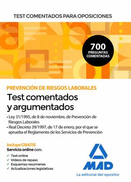 portada Test Comentados Para Oposiciones Sobre Prevencion de Riesgos Laborales (Ley 31/1995, de 8 de Noviembre, de Prevencion de       Riesgos Laborales y Real Decreto 39/1997, de 17 de Enero, por Elque s