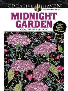 portada Creative Haven Midnight Garden Coloring Book: Heart & Flower Designs on a Dramatic Black Background (Adult Coloring) (en Inglés)
