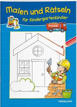 portada Malen und Rätseln für Kindergartenkinder. Baustelle: Suchen, Zählen, Zuordnen, Verbinden ab 3 Jahren (Rätsel, Spaß, Spiele) (en Alemán)