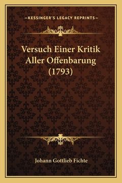 portada Versuch Einer Kritik Aller Offenbarung (1793) (en Alemán)