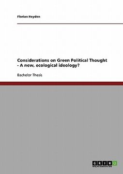 portada considerations on green political thought - a new, ecological ideology? (en Inglés)