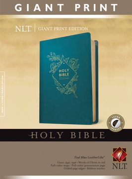 portada Holy Bible, Giant Print NLT (Red Letter, Leatherlike, Teal Blue, Indexed) (en Inglés)