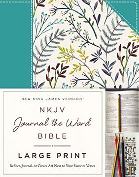 portada NKJV, Journal the Word Bible, Large Print, Cloth over Board, Blue Floral, Red Letter Edition: Reflect, Journal, or Create Art Next to Your Favorite Verses