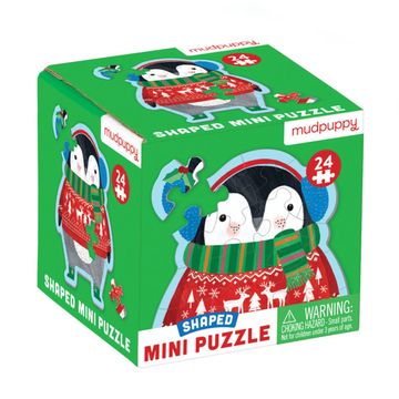 portada Mudpuppy Winter Penguin Shaped Mini Puzzle, 24 Pieces, 6” x 6” - Die-Cut Jigsaw Puzzle Featuring a Colorful Illustration of a Funny Penguin - Makes a Great Gift Idea, Multicolor