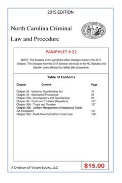 portada North Carolina Criminal Law and Procedure-Pamphlet 22