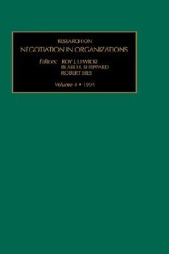 portada research on negotiation in organizations: vol 4 (research on negotiation in organizations) (en Inglés)