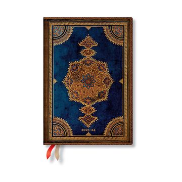 portada Paperblanks | 2024 Safavid Indigo | Safavid Binding art | 18-Month | Midi | Horiztonal | Elastic Band Closure | 208 pg | 80 gsm 