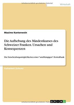 portada Die Aufhebung Des Mindestkurses Des Schweizer Franken. Ursachen Und Konsequenzen (German Edition)