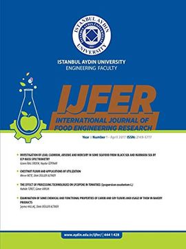 portada Istanbul Aydin University Engineering Faculty International Journal of Food Engineering Research: Ijfer (Year 3 Number 1) (in English)