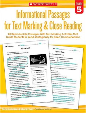 portada Informational Passages for Text Marking & Close Reading: Grade 5: 20 Reproducible Passages with Text-Marking Activities That Guide Students to Read St (in English)