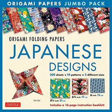 portada Origami Folding Papers Jumbo Pack: Japanese Designs: 300 Origami Folding Papers in 3 Sizes (6 Inch; 6 3/4 Inch and 8 1/4 Inch) and a 16-Page Book (en Inglés)