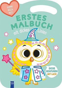 portada Erstes Malbuch mit Dicken Linien - Cover Grün (Eule): Grüner Einband mit Eule (en Alemán)