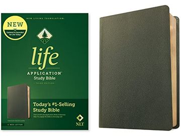 portada Nlt Life Application Study Bible, Third Edition (Red Letter, Genuine Leather, Olive Green) (en Inglés)