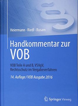 portada Handkommentar Zur Vob: Vob Teile a Und B, Vsvgv, Rechtsschutz Im Vergabeverfahren (in German)