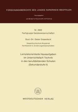 portada Lernzielorientierte Hausaufgaben Im Unterrichtsfach Technik in Den Berufsbildenden Schulen (Sekundarstufe II) (in German)