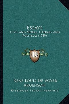 portada essays: civil and moral, literary and political (1789) (in English)