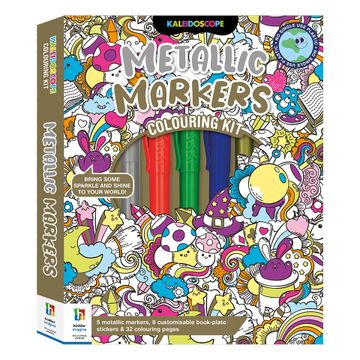 portada Hinkler Metallic Markers Kaleidoscope Colouring kit With 5 Metallic Markers - Colouring Book With Pens for Children