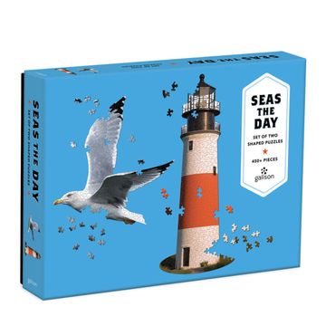 portada Galison Seas the day 2-In-1 Shaped Puzzle, 450+ Pieces – Includes 2 Die-Cut Shaped Puzzles: A Lighthouse & a Seagull – Thick, Sturdy Pieces, Challenging Family Activity, Great Gift Idea, Multicolor