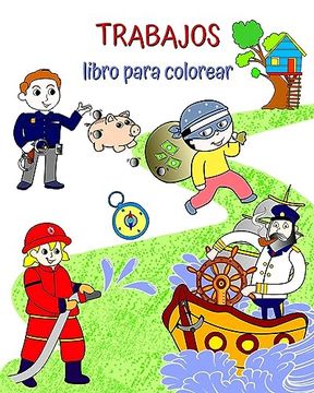 portada Trabajos libro para colorear: Preciosas ilustraciones de profesiones populares para que los niños aprendan